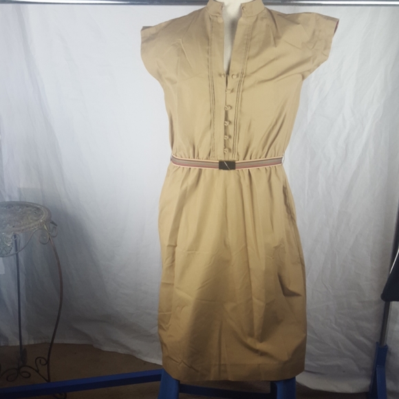 VTG BROWN TAN MIDI SLIP ON DRESS S/M - Picture 1 of 11